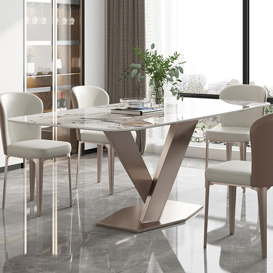Traditional Luxury Dining Table Rectangle Sintered Stone Dining Table with Pedestal Base Clearhalo ' dining_table' 'Dining Tables & Seating' 'Dining Tables' 'furn' 'furn_dining_table' 'Furniture' 'furniture_dining_table' 'Kitchen & Dining Furniture' 'kitchen&dining_furn' 'kitchen' 'kitchen_dining_table' 4156693