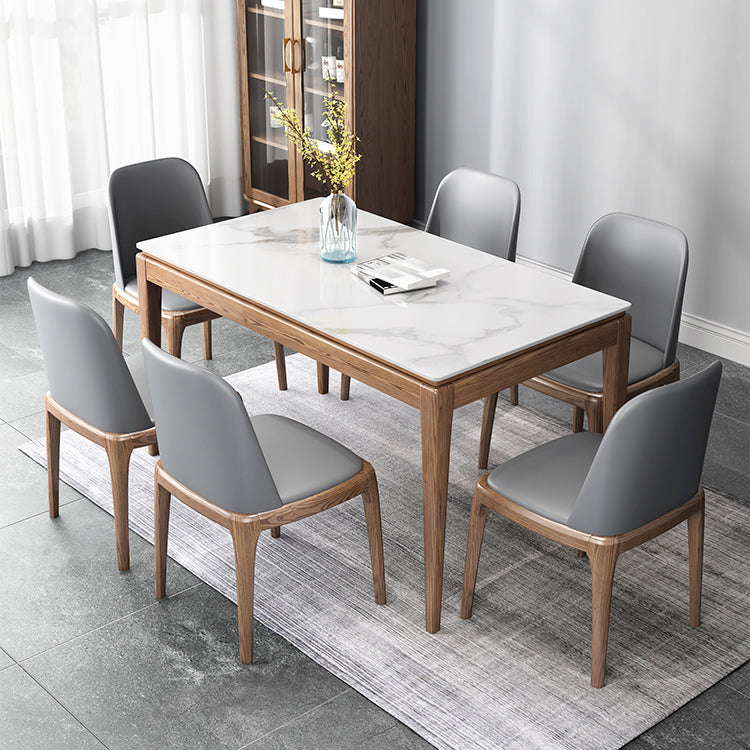Rectangle Mid-Century Modern Dining Table White Sintered Stone Table with 4 Solid Wood Legs Clearhalo ' dining_table' 'Dining Tables & Seating' 'Dining Tables' 'furn' 'furn_dining_table' 'Furniture' 'furniture_dining_table' 'Kitchen & Dining Furniture' 'kitchen&dining_furn' 'kitchen' 'kitchen_dining_table' 4156698