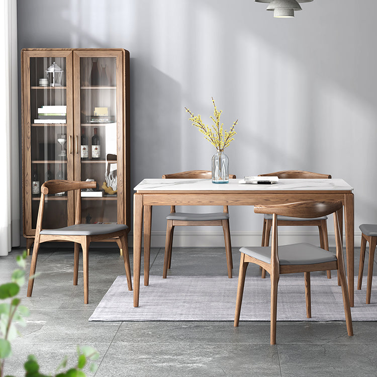Rectangle Mid-Century Modern Dining Table White Sintered Stone Table with 4 Solid Wood Legs Clearhalo ' dining_table' 'Dining Tables & Seating' 'Dining Tables' 'furn' 'furn_dining_table' 'Furniture' 'furniture_dining_table' 'Kitchen & Dining Furniture' 'kitchen&dining_furn' 'kitchen' 'kitchen_dining_table' 4156701