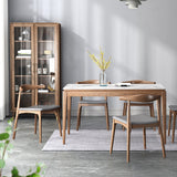 Rectangle Mid-Century Modern Dining Table White Sintered Stone Table with 4 Solid Wood Legs Clearhalo ' dining_table' 'Dining Tables & Seating' 'Dining Tables' 'furn' 'furn_dining_table' 'Furniture' 'furniture_dining_table' 'Kitchen & Dining Furniture' 'kitchen&dining_furn' 'kitchen' 'kitchen_dining_table' 4156701