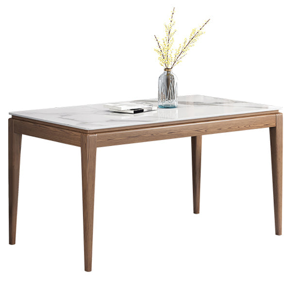 Rectangle Mid-Century Modern Dining Table White Sintered Stone Table with 4 Solid Wood Legs Without Chairs Clearhalo ' dining_table' 'Dining Tables & Seating' 'Dining Tables' 'furn' 'furn_dining_table' 'Furniture' 'furniture_dining_table' 'Kitchen & Dining Furniture' 'kitchen&dining_furn' 'kitchen' 'kitchen_dining_table' 4156702