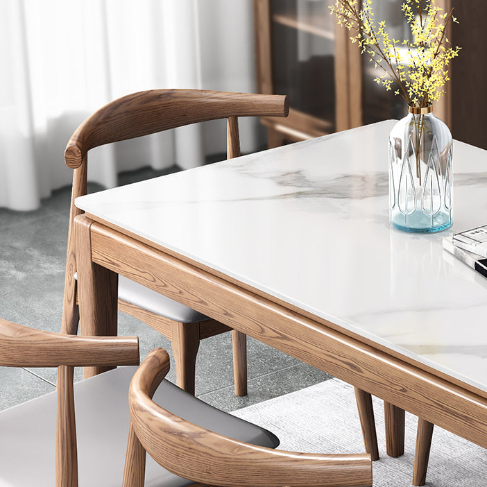 Rectangle Mid-Century Modern Dining Table White Sintered Stone Table with 4 Solid Wood Legs Clearhalo ' dining_table' 'Dining Tables & Seating' 'Dining Tables' 'furn' 'furn_dining_table' 'Furniture' 'furniture_dining_table' 'Kitchen & Dining Furniture' 'kitchen&dining_furn' 'kitchen' 'kitchen_dining_table' 4156703