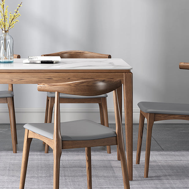 Rectangle Mid-Century Modern Dining Table White Sintered Stone Table with 4 Solid Wood Legs Clearhalo ' dining_table' 'Dining Tables & Seating' 'Dining Tables' 'furn' 'furn_dining_table' 'Furniture' 'furniture_dining_table' 'Kitchen & Dining Furniture' 'kitchen&dining_furn' 'kitchen' 'kitchen_dining_table' 4156706