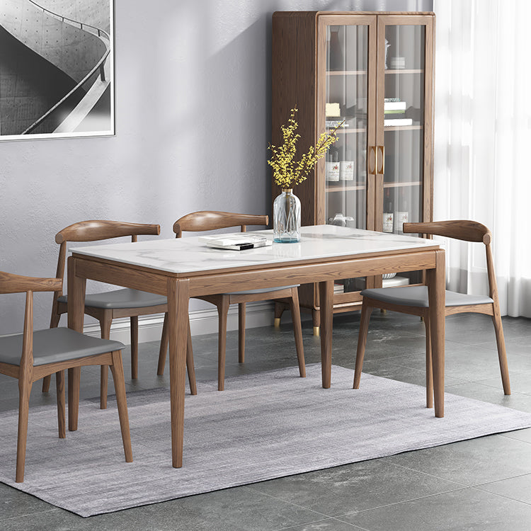 Rectangle Mid-Century Modern Dining Table White Sintered Stone Table with 4 Solid Wood Legs Clearhalo ' dining_table' 'Dining Tables & Seating' 'Dining Tables' 'furn' 'furn_dining_table' 'Furniture' 'furniture_dining_table' 'Kitchen & Dining Furniture' 'kitchen&dining_furn' 'kitchen' 'kitchen_dining_table' 4156707