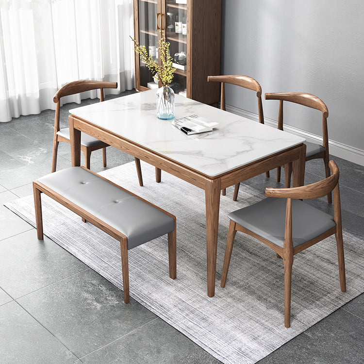 Rectangle Mid-Century Modern Dining Table White Sintered Stone Table with 4 Solid Wood Legs Clearhalo ' dining_table' 'Dining Tables & Seating' 'Dining Tables' 'furn' 'furn_dining_table' 'Furniture' 'furniture_dining_table' 'Kitchen & Dining Furniture' 'kitchen&dining_furn' 'kitchen' 'kitchen_dining_table' 4156708