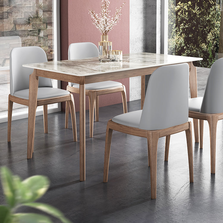 Rectangle Mid-Century Modern Dining Table Sintered Stone Table with 4 Solid Wood Legs Clearhalo ' dining_table' 'Dining Tables & Seating' 'Dining Tables' 'furn' 'furn_dining_table' 'Furniture' 'furniture_dining_table' 'Kitchen & Dining Furniture' 'kitchen&dining_furn' 'kitchen' 'kitchen_dining_table' 4156722