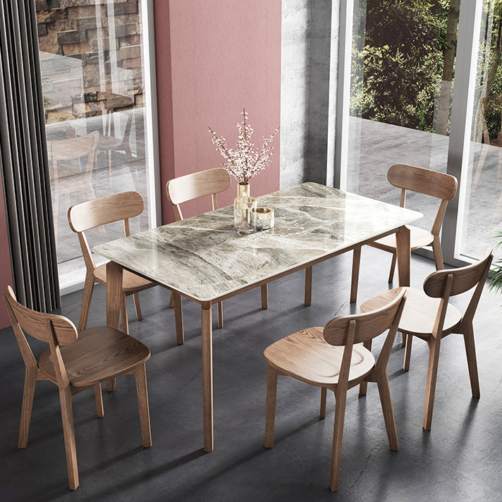 Rectangle Mid-Century Modern Dining Table Sintered Stone Table with 4 Solid Wood Legs Clearhalo ' dining_table' 'Dining Tables & Seating' 'Dining Tables' 'furn' 'furn_dining_table' 'Furniture' 'furniture_dining_table' 'Kitchen & Dining Furniture' 'kitchen&dining_furn' 'kitchen' 'kitchen_dining_table' 4156724