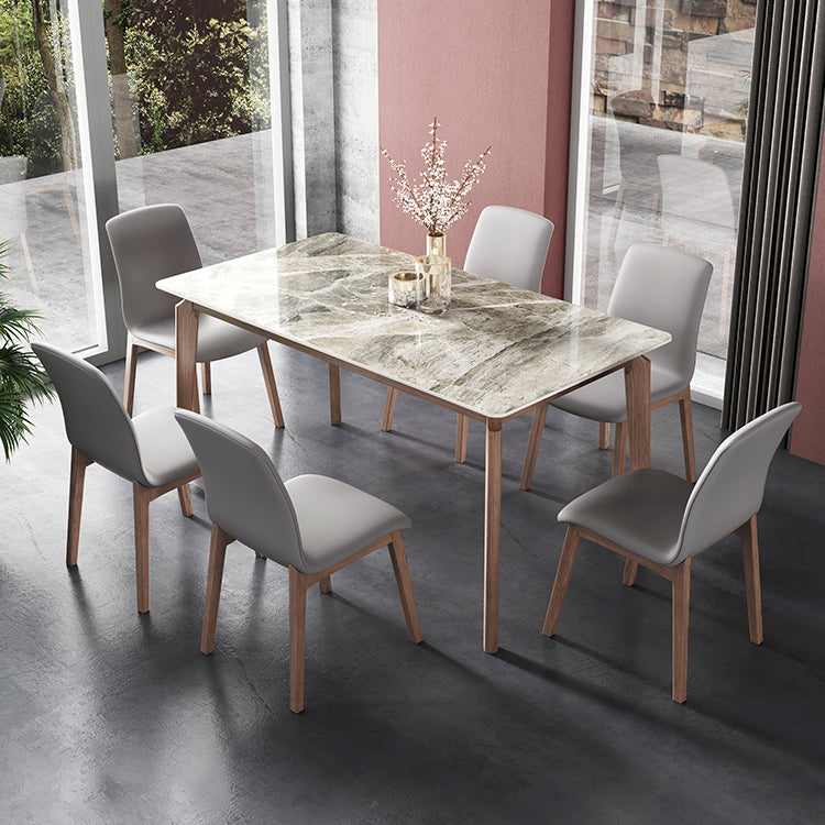 Rectangle Mid-Century Modern Dining Table Sintered Stone Table with 4 Solid Wood Legs Clearhalo ' dining_table' 'Dining Tables & Seating' 'Dining Tables' 'furn' 'furn_dining_table' 'Furniture' 'furniture_dining_table' 'Kitchen & Dining Furniture' 'kitchen&dining_furn' 'kitchen' 'kitchen_dining_table' 4156725