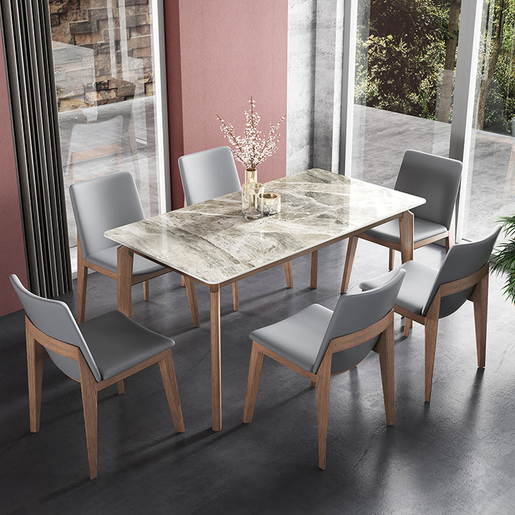 Rectangle Mid-Century Modern Dining Table Sintered Stone Table with 4 Solid Wood Legs Clearhalo ' dining_table' 'Dining Tables & Seating' 'Dining Tables' 'furn' 'furn_dining_table' 'Furniture' 'furniture_dining_table' 'Kitchen & Dining Furniture' 'kitchen&dining_furn' 'kitchen' 'kitchen_dining_table' 4156726