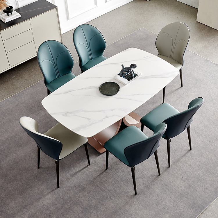 Traditional Luxury Dining Table White Rectangle Sintered Stone Table with Rose Gold Frame Clearhalo ' dining_table' 'Dining Tables & Seating' 'Dining Tables' 'furn' 'furn_dining_table' 'Furniture' 'furniture_dining_table' 'Kitchen & Dining Furniture' 'kitchen&dining_furn' 'kitchen' 'kitchen_dining_table' 4156749