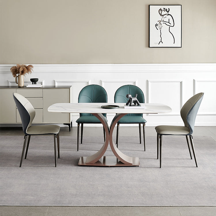Traditional Luxury Dining Table White Rectangle Sintered Stone Table with Rose Gold Frame Clearhalo ' dining_table' 'Dining Tables & Seating' 'Dining Tables' 'furn' 'furn_dining_table' 'Furniture' 'furniture_dining_table' 'Kitchen & Dining Furniture' 'kitchen&dining_furn' 'kitchen' 'kitchen_dining_table' 4156750