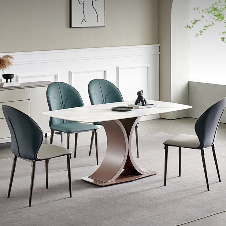 Traditional Luxury Dining Table White Rectangle Sintered Stone Table with Rose Gold Frame Clearhalo ' dining_table' 'Dining Tables & Seating' 'Dining Tables' 'furn' 'furn_dining_table' 'Furniture' 'furniture_dining_table' 'Kitchen & Dining Furniture' 'kitchen&dining_furn' 'kitchen' 'kitchen_dining_table' 4156752