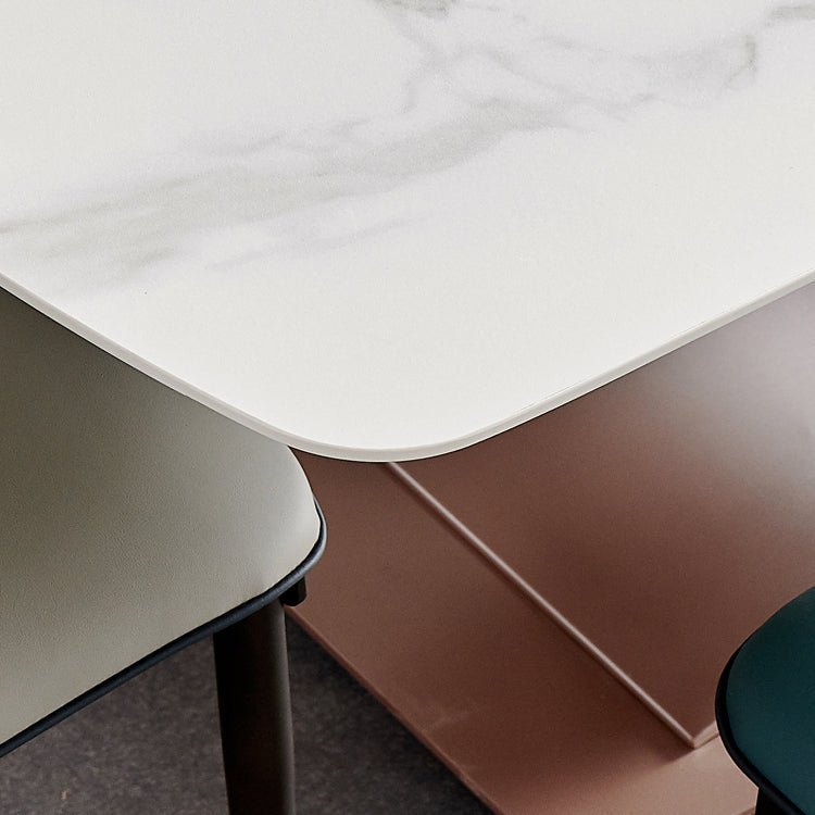 Traditional Luxury Dining Table White Rectangle Sintered Stone Table with Rose Gold Frame Clearhalo ' dining_table' 'Dining Tables & Seating' 'Dining Tables' 'furn' 'furn_dining_table' 'Furniture' 'furniture_dining_table' 'Kitchen & Dining Furniture' 'kitchen&dining_furn' 'kitchen' 'kitchen_dining_table' 4156757