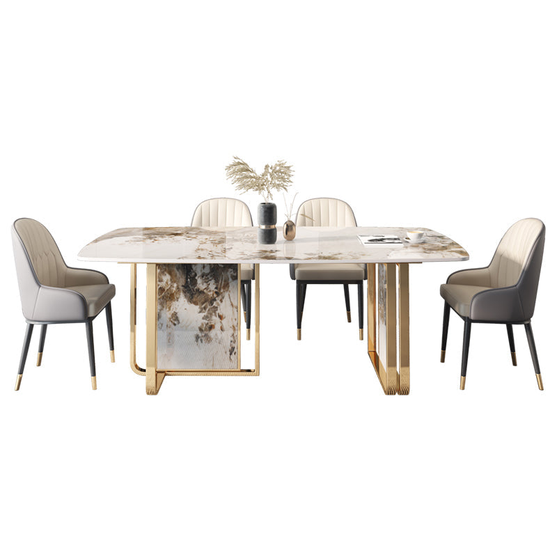 Traditional Luxury Dining Table Rectangle Sintered Stone Double Pedestal Table Clearhalo ' dining_table' 'Dining Tables & Seating' 'Dining Tables' 'furn' 'furn_dining_table' 'Furniture' 'furniture_dining_table' 'Kitchen & Dining Furniture' 'kitchen&dining_furn' 'kitchen' 'kitchen_dining_table' 4156782