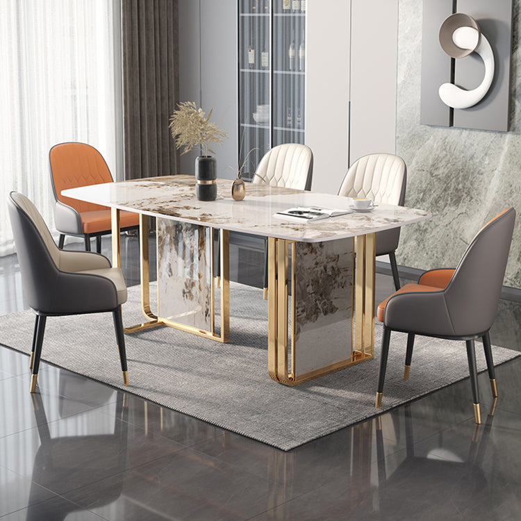 Traditional Luxury Dining Table Rectangle Sintered Stone Double Pedestal Table Clearhalo ' dining_table' 'Dining Tables & Seating' 'Dining Tables' 'furn' 'furn_dining_table' 'Furniture' 'furniture_dining_table' 'Kitchen & Dining Furniture' 'kitchen&dining_furn' 'kitchen' 'kitchen_dining_table' 4156783