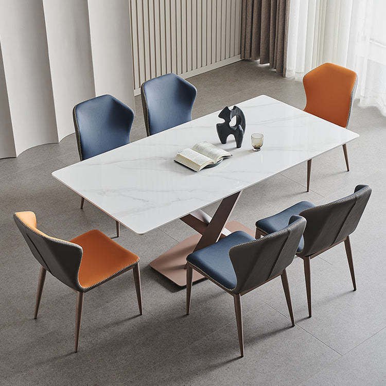 Traditional Luxury Dining Table White Sintered Stone Table with Rose Gold Frame Clearhalo ' dining_table' 'Dining Tables & Seating' 'Dining Tables' 'furn' 'furn_dining_table' 'Furniture' 'furniture_dining_table' 'Kitchen & Dining Furniture' 'kitchen&dining_furn' 'kitchen' 'kitchen_dining_table' 4156789