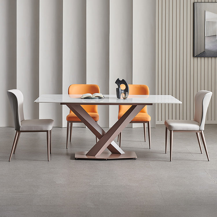 Traditional Luxury Dining Table White Sintered Stone Table with Rose Gold Frame Clearhalo ' dining_table' 'Dining Tables & Seating' 'Dining Tables' 'furn' 'furn_dining_table' 'Furniture' 'furniture_dining_table' 'Kitchen & Dining Furniture' 'kitchen&dining_furn' 'kitchen' 'kitchen_dining_table' 4156791