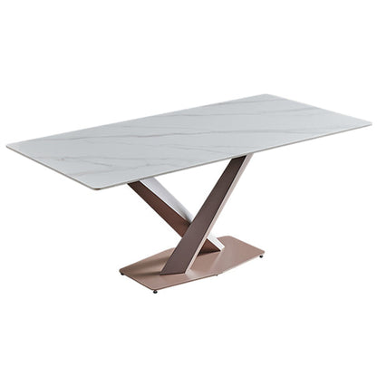 Traditional Luxury Dining Table White Sintered Stone Table with Rose Gold Frame Without Chairs Clearhalo ' dining_table' 'Dining Tables & Seating' 'Dining Tables' 'furn' 'furn_dining_table' 'Furniture' 'furniture_dining_table' 'Kitchen & Dining Furniture' 'kitchen&dining_furn' 'kitchen' 'kitchen_dining_table' 4156793