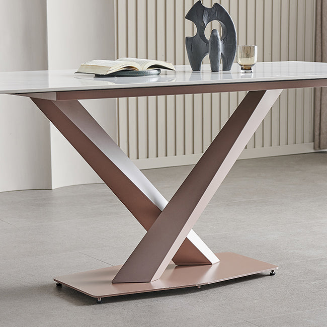 Traditional Luxury Dining Table White Sintered Stone Table with Rose Gold Frame Clearhalo ' dining_table' 'Dining Tables & Seating' 'Dining Tables' 'furn' 'furn_dining_table' 'Furniture' 'furniture_dining_table' 'Kitchen & Dining Furniture' 'kitchen&dining_furn' 'kitchen' 'kitchen_dining_table' 4156797