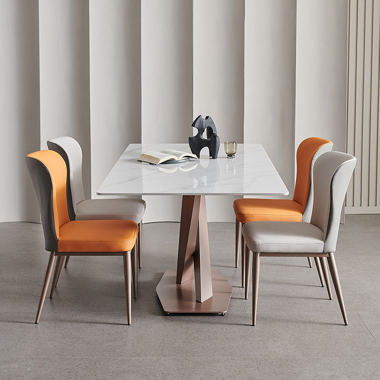 Traditional Luxury Dining Table White Sintered Stone Table with Rose Gold Frame Clearhalo ' dining_table' 'Dining Tables & Seating' 'Dining Tables' 'furn' 'furn_dining_table' 'Furniture' 'furniture_dining_table' 'Kitchen & Dining Furniture' 'kitchen&dining_furn' 'kitchen' 'kitchen_dining_table' 4156800