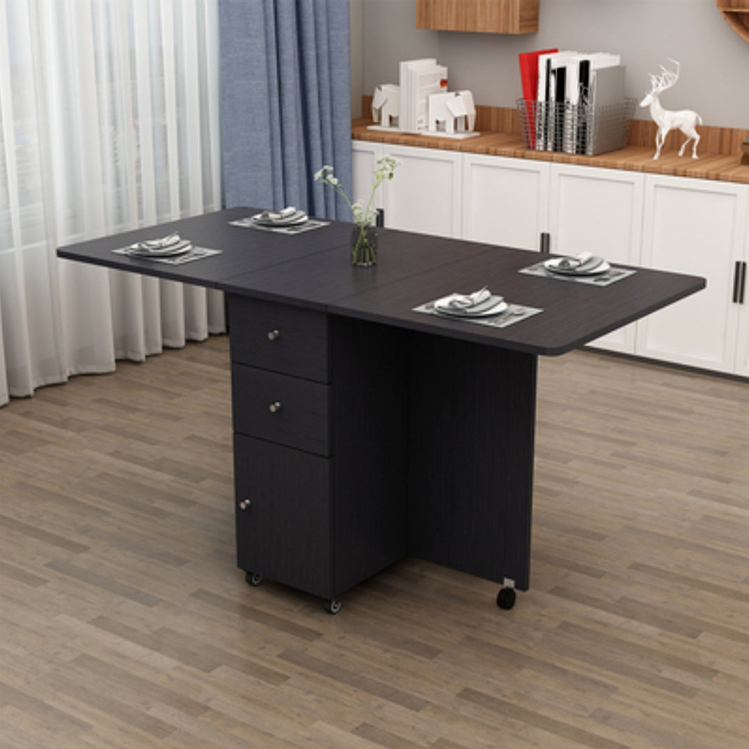 Solid Wood Mid-Century Rectangle Table Wooden Top Table with Drop Leaf Black 55.1"L x 27.6"W x 29.5"H Without Chairs Clearhalo ' dining_table' 'Dining Tables & Seating' 'Dining Tables' 'furn' 'furn_dining_table' 'Furniture' 'furniture_dining_table' 'Kitchen & Dining Furniture' 'kitchen&dining_furn' 'kitchen' 'kitchen_dining_table' 4156815