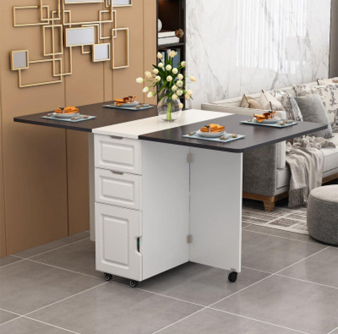 Solid Wood Mid-Century Rectangle Table Wooden Top Table with Drop Leaf White-Black Without Chairs Clearhalo ' dining_table' 'Dining Tables & Seating' 'Dining Tables' 'furn' 'furn_dining_table' 'Furniture' 'furniture_dining_table' 'Kitchen & Dining Furniture' 'kitchen&dining_furn' 'kitchen' 'kitchen_dining_table' 4156819
