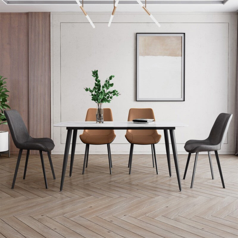 Modern Style Dining Table Rectangle Sintered Stone 4 Legs Table with Black Frame Clearhalo ' dining_table' 'Dining Tables & Seating' 'Dining Tables' 'furn' 'furn_dining_table' 'Furniture' 'furniture_dining_table' 'Kitchen & Dining Furniture' 'kitchen&dining_furn' 'kitchen' 'kitchen_dining_table' 4156828