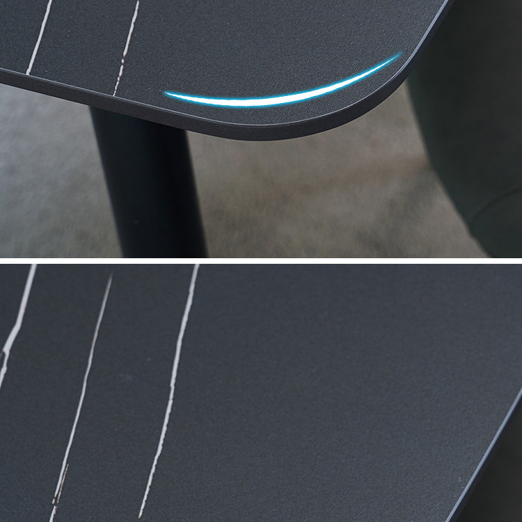 Modern Style Dining Table Rectangle Sintered Stone 4 Legs Table with Black Frame Clearhalo ' dining_table' 'Dining Tables & Seating' 'Dining Tables' 'furn' 'furn_dining_table' 'Furniture' 'furniture_dining_table' 'Kitchen & Dining Furniture' 'kitchen&dining_furn' 'kitchen' 'kitchen_dining_table' 4156833