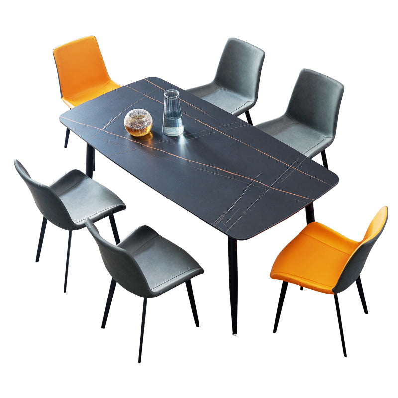 Modern Style Dining Table Rectangle Sintered Stone 4 Legs Table with Black Frame Clearhalo ' dining_table' 'Dining Tables & Seating' 'Dining Tables' 'furn' 'furn_dining_table' 'Furniture' 'furniture_dining_table' 'Kitchen & Dining Furniture' 'kitchen&dining_furn' 'kitchen' 'kitchen_dining_table' 4156835