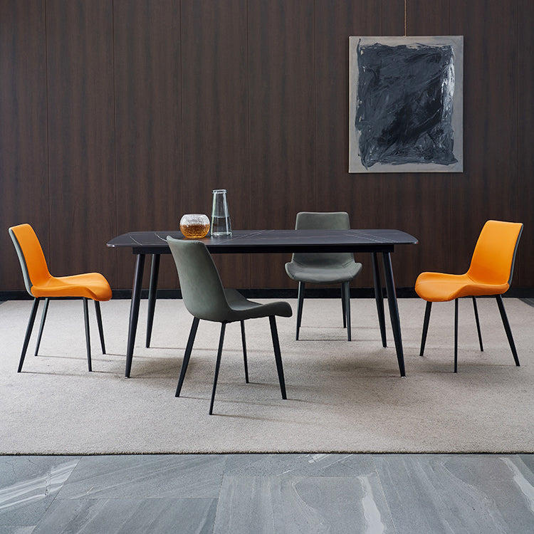 Modern Style Dining Table Rectangle Sintered Stone 4 Legs Table with Black Frame Clearhalo ' dining_table' 'Dining Tables & Seating' 'Dining Tables' 'furn' 'furn_dining_table' 'Furniture' 'furniture_dining_table' 'Kitchen & Dining Furniture' 'kitchen&dining_furn' 'kitchen' 'kitchen_dining_table' 4156837
