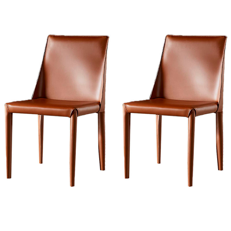 Modern Style Leather Dining Chairs Armless Solid Back Side Chairs for Kitchen Brown 2 Piece Set Clearhalo ' kitchen&dining_furn' 'Dining Chairs' 'Dining Tables & Seating' 'dining_chair' 'furn' 'furn_dining_chair' 'Furniture' 'furniture_dining_chair' 'Kitchen & Dining Furniture' 'kitchen' 4156891