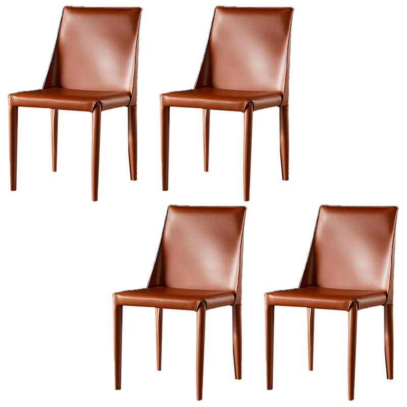 Modern Style Leather Dining Chairs Armless Solid Back Side Chairs for Kitchen Brown 4 Piece Set Clearhalo ' kitchen&dining_furn' 'Dining Chairs' 'Dining Tables & Seating' 'dining_chair' 'furn' 'furn_dining_chair' 'Furniture' 'furniture_dining_chair' 'Kitchen & Dining Furniture' 'kitchen' 4156893