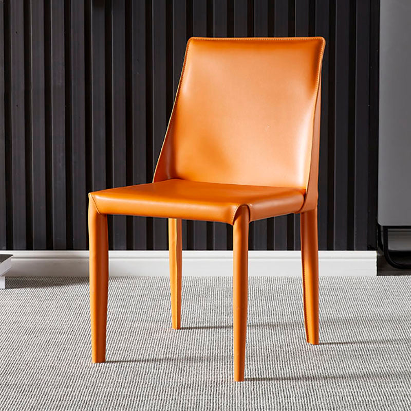 Modern Style Leather Dining Chairs Armless Solid Back Side Chairs for Kitchen Orange 1 Piece Clearhalo ' kitchen&dining_furn' 'Dining Chairs' 'Dining Tables & Seating' 'dining_chair' 'furn' 'furn_dining_chair' 'Furniture' 'furniture_dining_chair' 'Kitchen & Dining Furniture' 'kitchen' 4156895