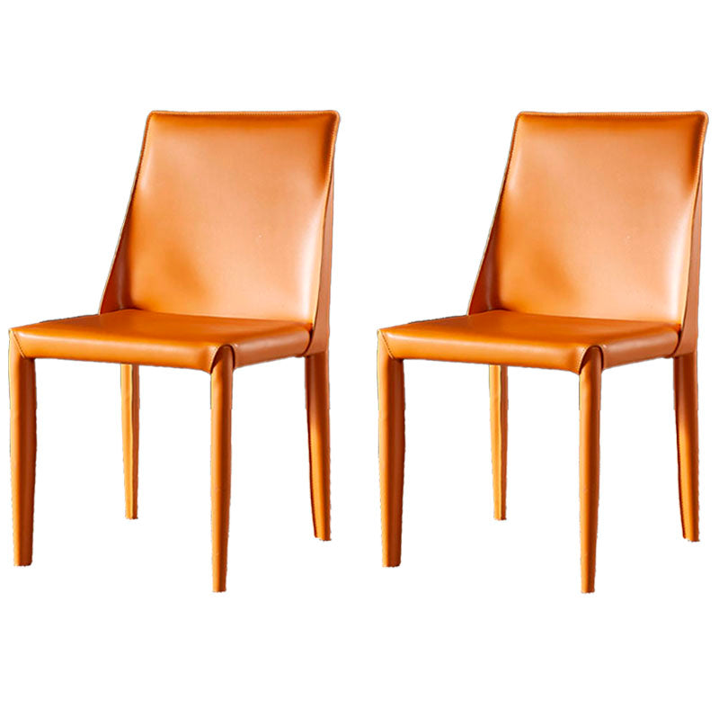Modern Style Leather Dining Chairs Armless Solid Back Side Chairs for Kitchen Orange 2 Piece Set Clearhalo ' kitchen&dining_furn' 'Dining Chairs' 'Dining Tables & Seating' 'dining_chair' 'furn' 'furn_dining_chair' 'Furniture' 'furniture_dining_chair' 'Kitchen & Dining Furniture' 'kitchen' 4156897