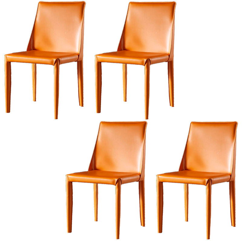 Modern Style Leather Dining Chairs Armless Solid Back Side Chairs for Kitchen Orange 4 Piece Set Clearhalo ' kitchen&dining_furn' 'Dining Chairs' 'Dining Tables & Seating' 'dining_chair' 'furn' 'furn_dining_chair' 'Furniture' 'furniture_dining_chair' 'Kitchen & Dining Furniture' 'kitchen' 4156899