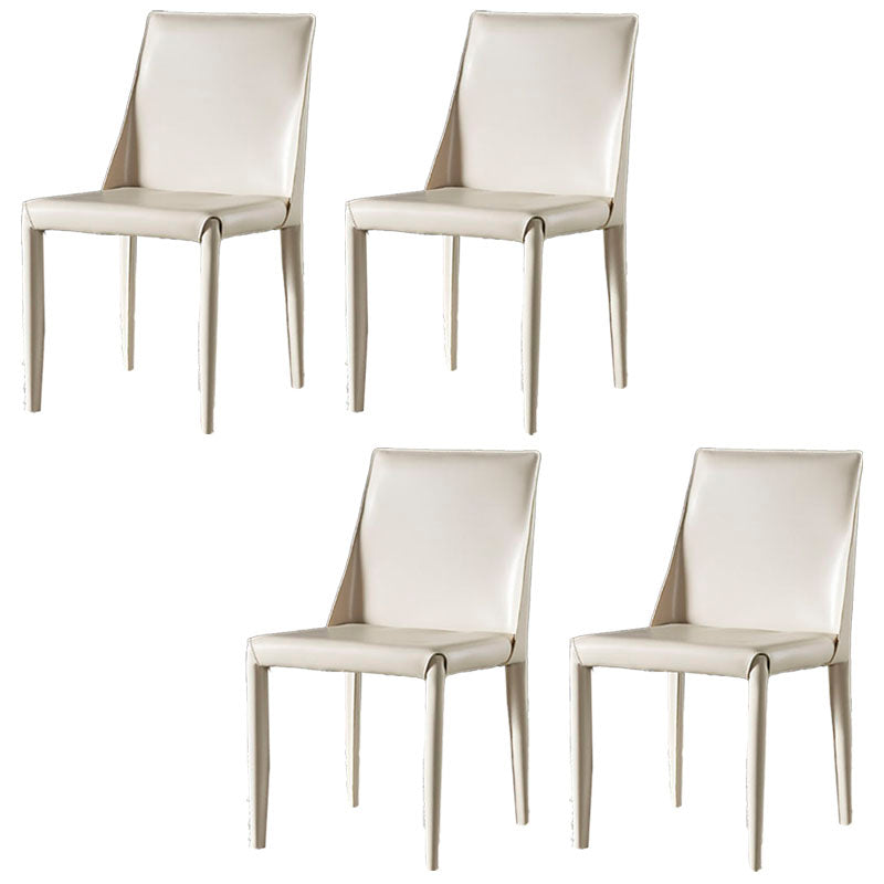 Modern Style Leather Dining Chairs Armless Solid Back Side Chairs for Kitchen White 4 Piece Set Clearhalo ' kitchen&dining_furn' 'Dining Chairs' 'Dining Tables & Seating' 'dining_chair' 'furn' 'furn_dining_chair' 'Furniture' 'furniture_dining_chair' 'Kitchen & Dining Furniture' 'kitchen' 4156909