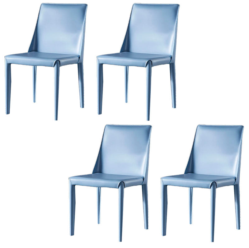 Modern Style Leather Dining Chairs Armless Solid Back Side Chairs for Kitchen Blue 4 Piece Set Clearhalo ' kitchen&dining_furn' 'Dining Chairs' 'Dining Tables & Seating' 'dining_chair' 'furn' 'furn_dining_chair' 'Furniture' 'furniture_dining_chair' 'Kitchen & Dining Furniture' 'kitchen' 4156912