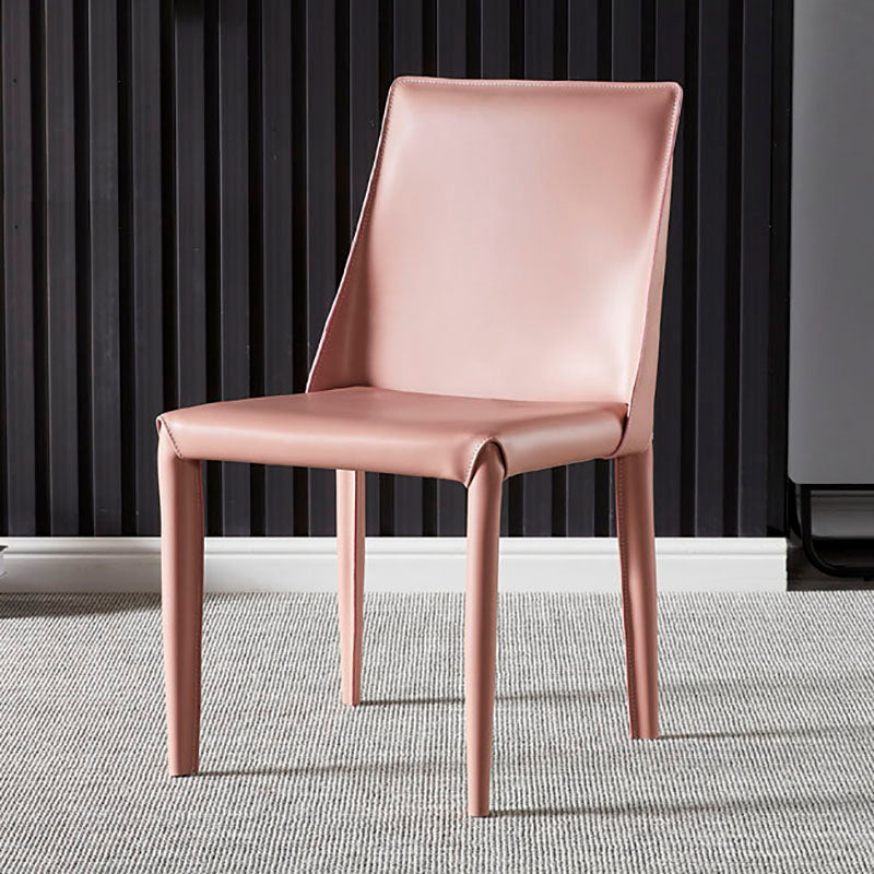 Modern Style Leather Dining Chairs Armless Solid Back Side Chairs for Kitchen Pink 1 Piece Clearhalo ' kitchen&dining_furn' 'Dining Chairs' 'Dining Tables & Seating' 'dining_chair' 'furn' 'furn_dining_chair' 'Furniture' 'furniture_dining_chair' 'Kitchen & Dining Furniture' 'kitchen' 4156913