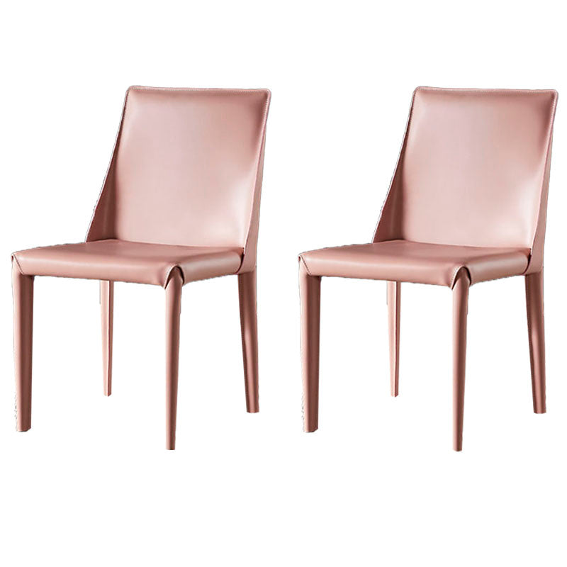 Modern Style Leather Dining Chairs Armless Solid Back Side Chairs for Kitchen Pink 2 Piece Set Clearhalo ' kitchen&dining_furn' 'Dining Chairs' 'Dining Tables & Seating' 'dining_chair' 'furn' 'furn_dining_chair' 'Furniture' 'furniture_dining_chair' 'Kitchen & Dining Furniture' 'kitchen' 4156914