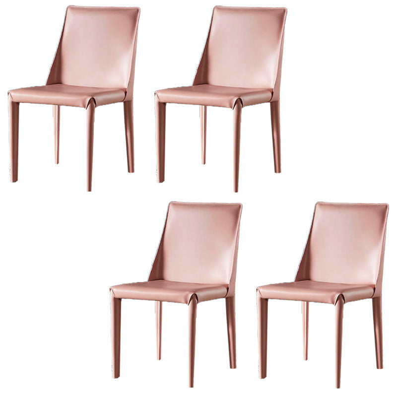 Modern Style Leather Dining Chairs Armless Solid Back Side Chairs for Kitchen Pink 4 Piece Set Clearhalo ' kitchen&dining_furn' 'Dining Chairs' 'Dining Tables & Seating' 'dining_chair' 'furn' 'furn_dining_chair' 'Furniture' 'furniture_dining_chair' 'Kitchen & Dining Furniture' 'kitchen' 4156915