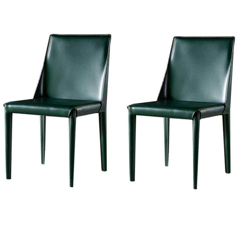 Modern Style Leather Dining Chairs Armless Solid Back Side Chairs for Kitchen Dark Green 2 Piece Set Clearhalo ' kitchen&dining_furn' 'Dining Chairs' 'Dining Tables & Seating' 'dining_chair' 'furn' 'furn_dining_chair' 'Furniture' 'furniture_dining_chair' 'Kitchen & Dining Furniture' 'kitchen' 4156923