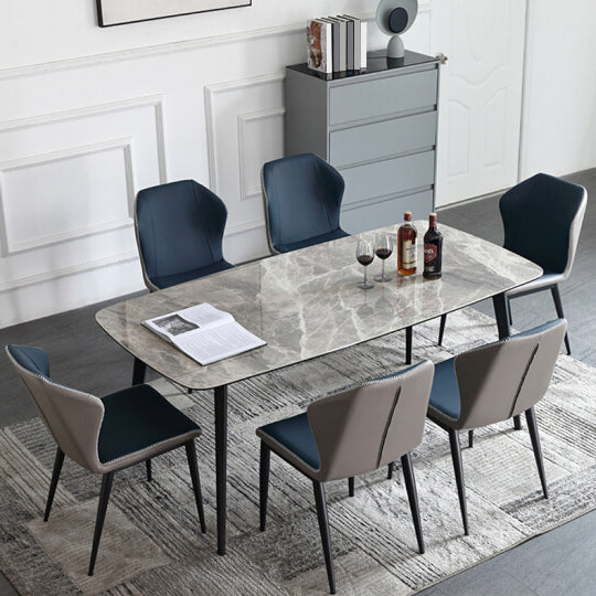 Sintered Stone Dining Table Simplicity Style 4 Legs Carbon Steel Base Rectangle Table for Home Clearhalo ' dining_table' 'Dining Tables & Seating' 'Dining Tables' 'furn' 'furn_dining_table' 'Furniture' 'furniture_dining_table' 'Kitchen & Dining Furniture' 'kitchen&dining_furn' 'kitchen' 'kitchen_dining_table' 4159078