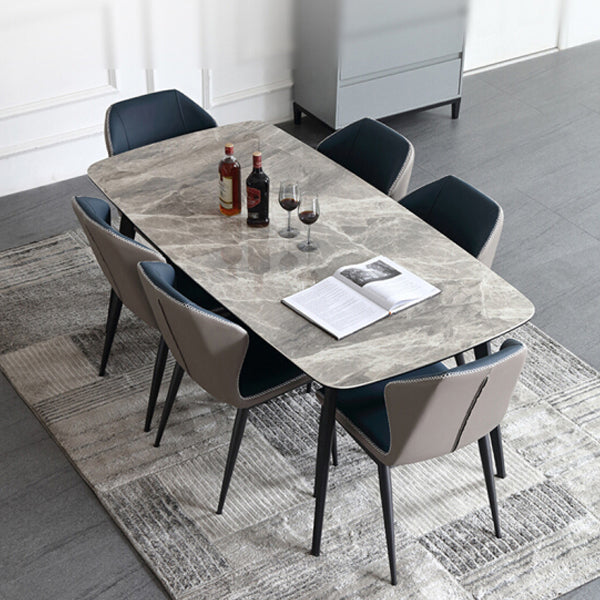 Sintered Stone Dining Table Simplicity Style 4 Legs Carbon Steel Base Rectangle Table for Home Clearhalo ' dining_table' 'Dining Tables & Seating' 'Dining Tables' 'furn' 'furn_dining_table' 'Furniture' 'furniture_dining_table' 'Kitchen & Dining Furniture' 'kitchen&dining_furn' 'kitchen' 'kitchen_dining_table' 4159079