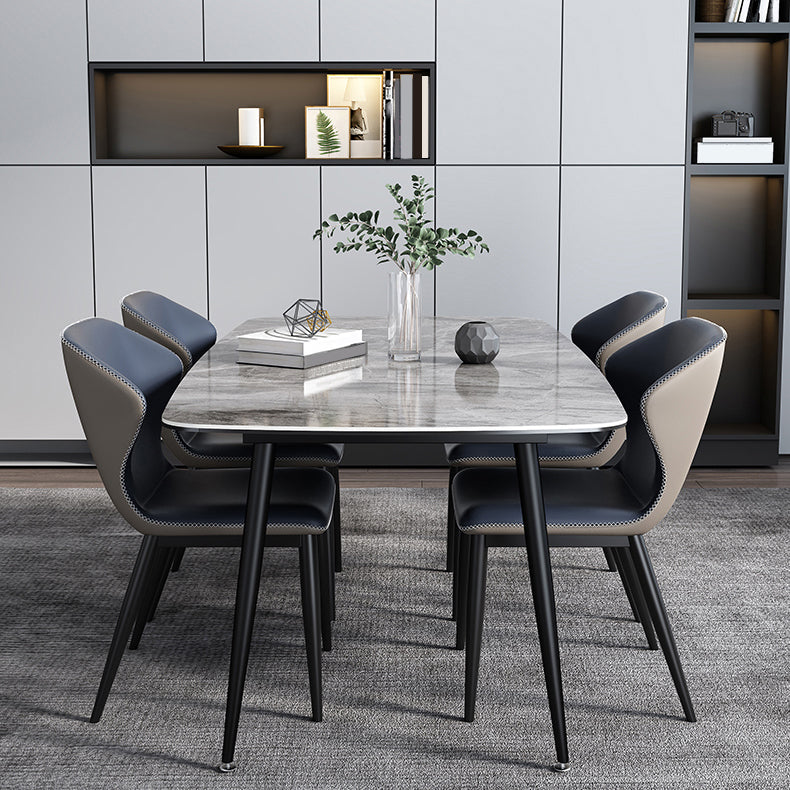 Sintered Stone Dining Table Simplicity Style 4 Legs Carbon Steel Base Rectangle Table for Home Clearhalo ' dining_table' 'Dining Tables & Seating' 'Dining Tables' 'furn' 'furn_dining_table' 'Furniture' 'furniture_dining_table' 'Kitchen & Dining Furniture' 'kitchen&dining_furn' 'kitchen' 'kitchen_dining_table' 4159087