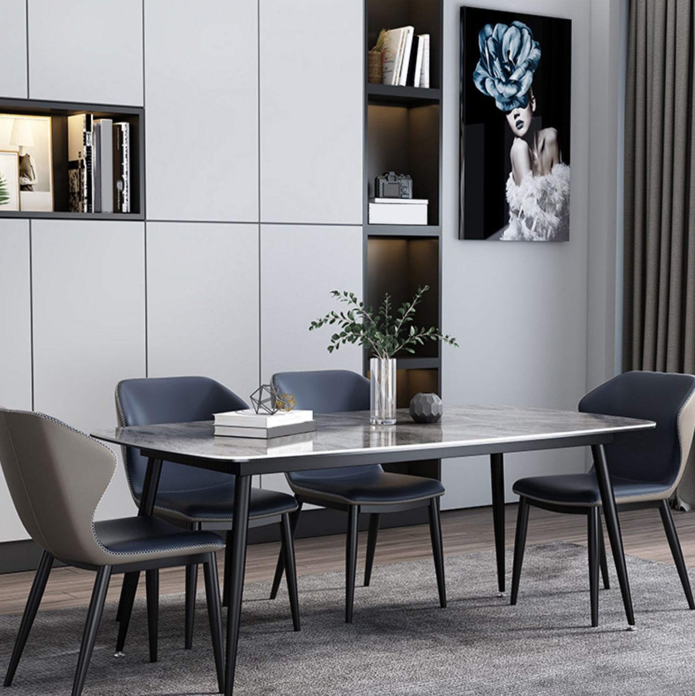 Sintered Stone Dining Table Simplicity Style 4 Legs Carbon Steel Base Rectangle Table for Home Clearhalo ' dining_table' 'Dining Tables & Seating' 'Dining Tables' 'furn' 'furn_dining_table' 'Furniture' 'furniture_dining_table' 'Kitchen & Dining Furniture' 'kitchen&dining_furn' 'kitchen' 'kitchen_dining_table' 4159088