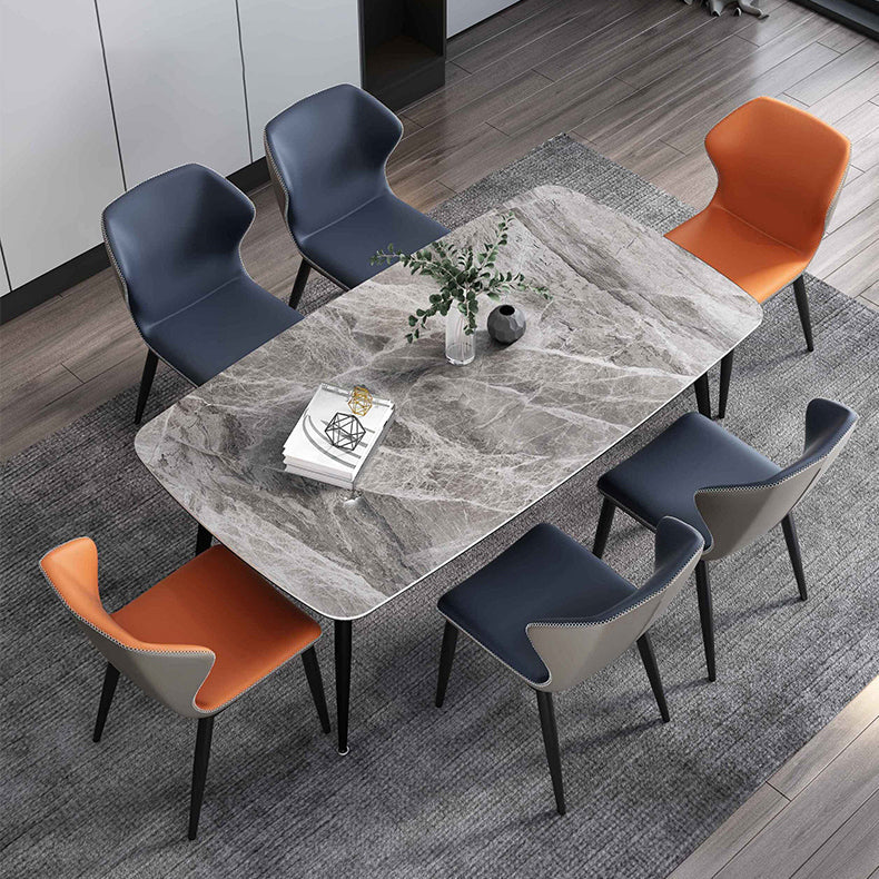 Sintered Stone Dining Table Simplicity Style 4 Legs Carbon Steel Base Rectangle Table for Home Clearhalo ' dining_table' 'Dining Tables & Seating' 'Dining Tables' 'furn' 'furn_dining_table' 'Furniture' 'furniture_dining_table' 'Kitchen & Dining Furniture' 'kitchen&dining_furn' 'kitchen' 'kitchen_dining_table' 4159089