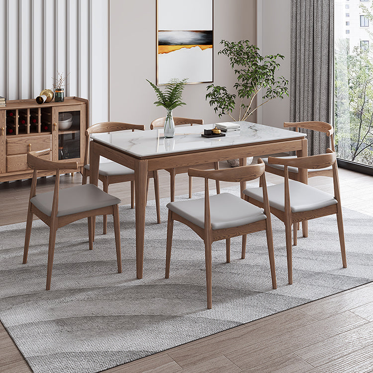 Rectangle Mid-Century Modern Dining Table White Sintered Stone Table with 4 Ash Solid Wood Legs Clearhalo ' dining_table' 'Dining Tables & Seating' 'Dining Tables' 'furn' 'furn_dining_table' 'Furniture' 'furniture_dining_table' 'Kitchen & Dining Furniture' 'kitchen&dining_furn' 'kitchen' 'kitchen_dining_table' 4159107