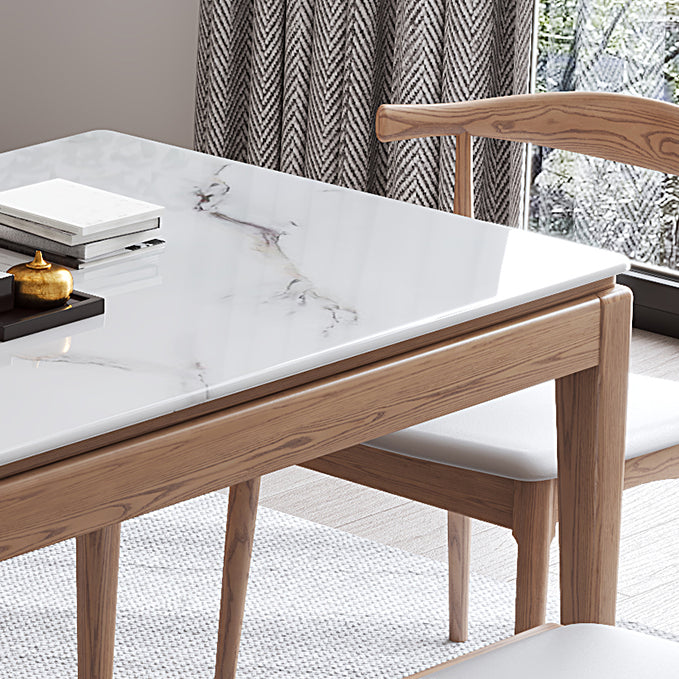 Rectangle Mid-Century Modern Dining Table White Sintered Stone Table with 4 Ash Solid Wood Legs Clearhalo ' dining_table' 'Dining Tables & Seating' 'Dining Tables' 'furn' 'furn_dining_table' 'Furniture' 'furniture_dining_table' 'Kitchen & Dining Furniture' 'kitchen&dining_furn' 'kitchen' 'kitchen_dining_table' 4159111