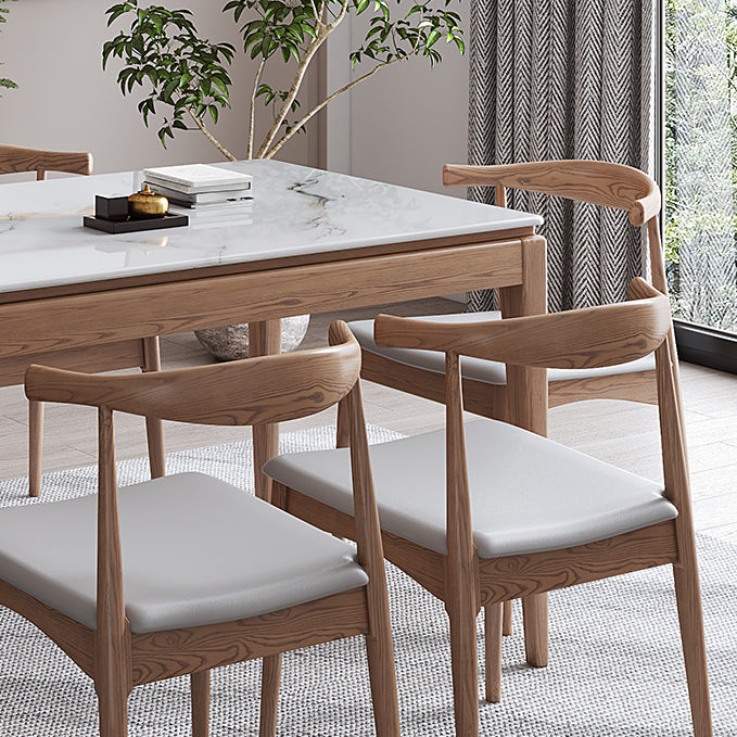 Rectangle Mid-Century Modern Dining Table White Sintered Stone Table with 4 Ash Solid Wood Legs Clearhalo ' dining_table' 'Dining Tables & Seating' 'Dining Tables' 'furn' 'furn_dining_table' 'Furniture' 'furniture_dining_table' 'Kitchen & Dining Furniture' 'kitchen&dining_furn' 'kitchen' 'kitchen_dining_table' 4159113