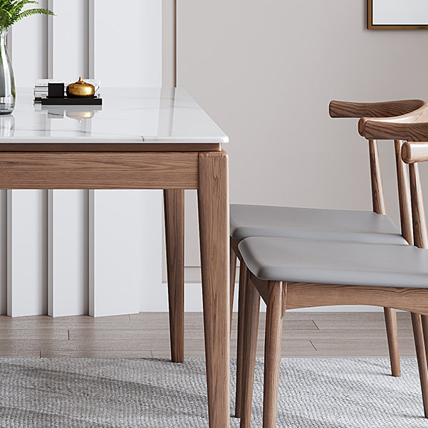 Rectangle Mid-Century Modern Dining Table White Sintered Stone Table with 4 Ash Solid Wood Legs Clearhalo ' dining_table' 'Dining Tables & Seating' 'Dining Tables' 'furn' 'furn_dining_table' 'Furniture' 'furniture_dining_table' 'Kitchen & Dining Furniture' 'kitchen&dining_furn' 'kitchen' 'kitchen_dining_table' 4159114